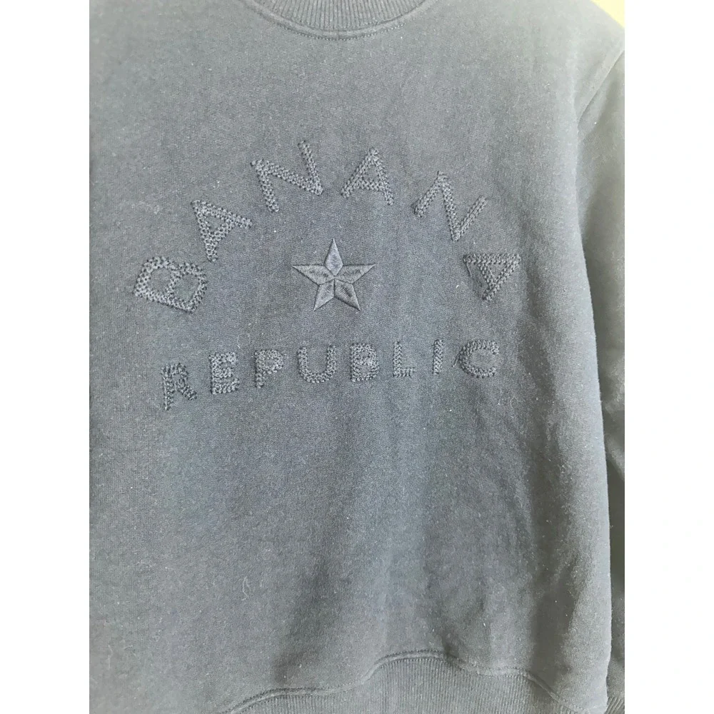Banana Republic Mens Navy Blue Tonal Embroidered Logo Crewneck Sweatshirt Small
